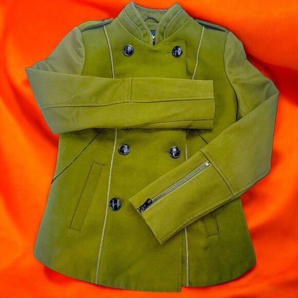 Army green double-breasted tapered military blazer suit jacket - Picture 3 of 10